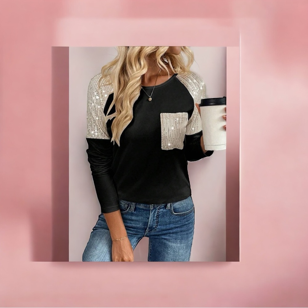 Black and Gold Long Sleeve Women's Top